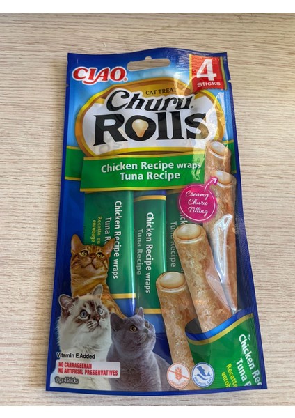 Ciao 4X10 gr Churu Rolls Sticks Tavuk Sargılı ve Ton Balıklı Kedi Ödül Maması