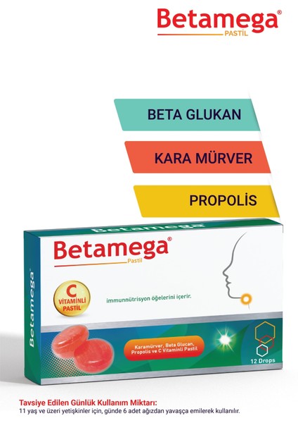 Kara Mürver & Beta Glukan & Propolis Özlü Boğaz Pastili - 12 Adet