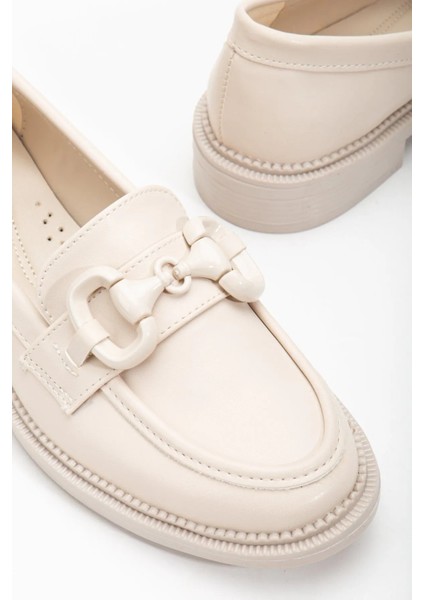 Bej/ Krem Tokalı Loafer Ayakkabı