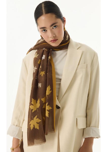 Zeta Yaprak Desen Kahve Pamuklu Şal modelleri