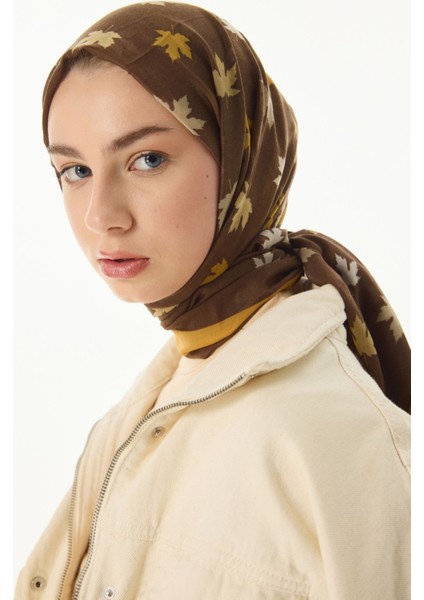Zeta Yaprak Desen Kahve Pamuklu Şal fırsatları