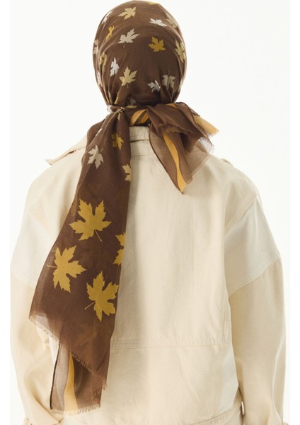 Zeta Yaprak Desen Kahve Pamuklu Şal
