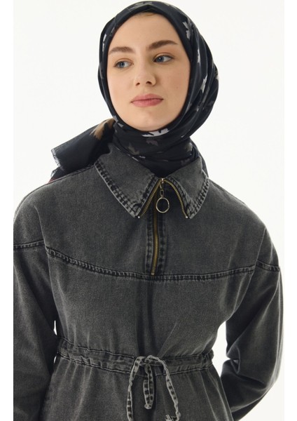 Zeta Yaprak Desen Siyah Pamuklu Şal fırsatları