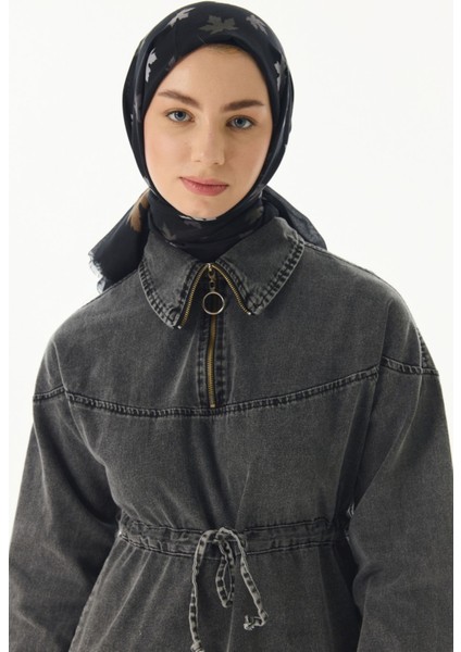 Zeta Yaprak Desen Siyah Pamuklu Şal indirimleri