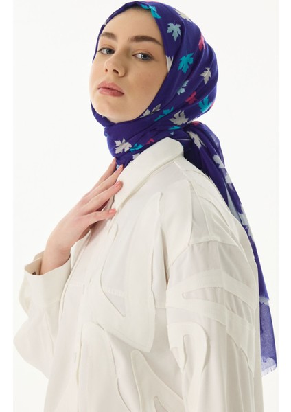 Zeta Yaprak Desen Saks Mavi Pamuklu Şal modelleri
