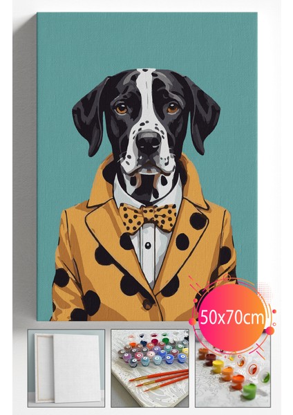 Sayılarla Boyama Seti Numaralı Tuval Fırça Boya Dahil Kasnaklı Set 50X70 cm - Köpek1