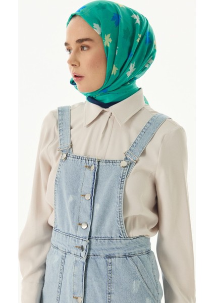 Zeta Yaprak Desen Yeşil Pamuklu Şal
