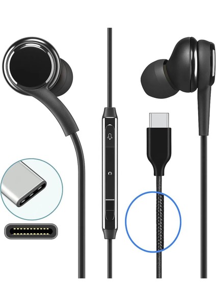 Tak Çalıştır Type-C iPhone 15-16 Serisi Samsung/xiaomi/huawei/oppo Uyumlu Mikrofonlu Kablolu Kulakiçi Kulaklık