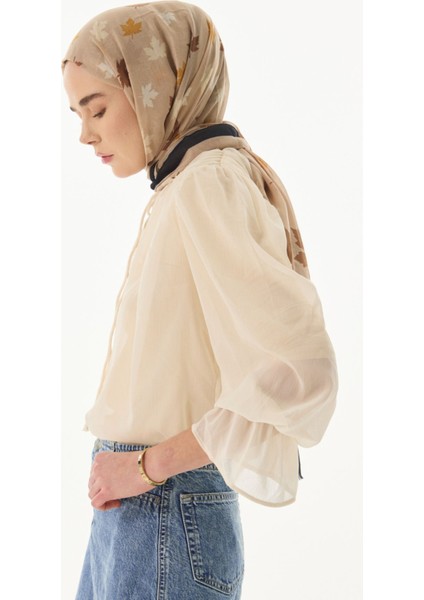 Zeta Yaprak Desen Sütlü Kahve Pamuklu Şal modelleri