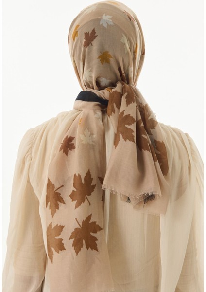 Zeta Yaprak Desen Sütlü Kahve Pamuklu Şal indirimleri