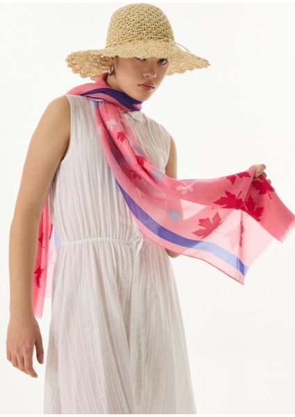 Zeta Yaprak Desen Şeker Pembe Pamuklu Şal fiyatları