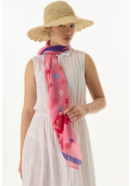 Zeta Yaprak Desen Şeker Pembe Pamuklu Şal modelleri