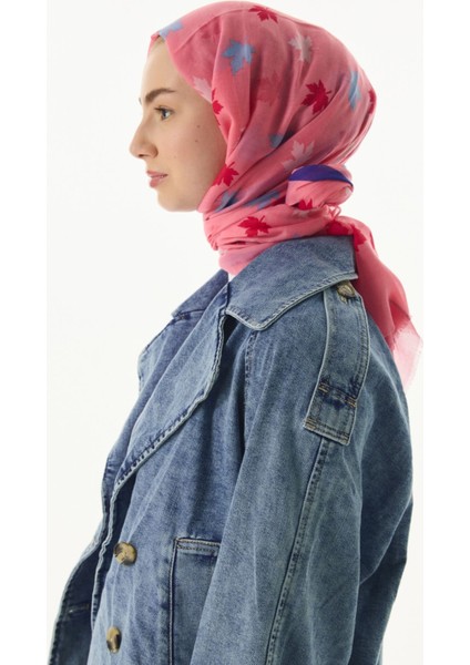 Zeta Yaprak Desen Şeker Pembe Pamuklu Şal