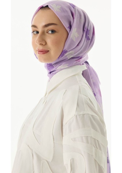 Zeta Yaprak Desen Lila Pamuklu Şal