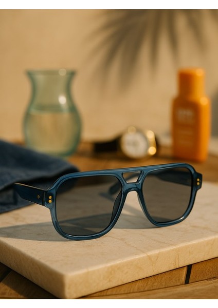 Tony Unisex Koyu Mavi Çerçeveli Erkek Güneş Gözlüğü – UV400 Korumalı, Retro Stil