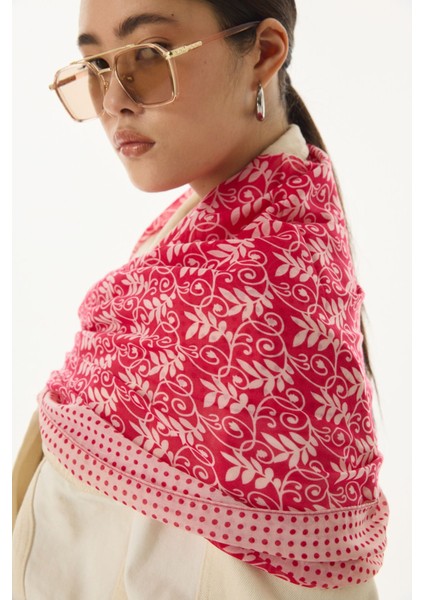 Emily Burçak Desen Fuşya Pamuklu Şal