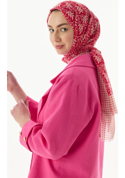 Emily Burçak Desen Fuşya Pamuklu Şal
