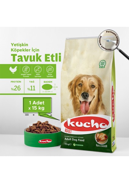 Adult Dog Tavuklu Yetişkin Köpek Maması, 15 Kg, Tüm Irklar Için, Doğal, Şeker Içermez fiyatları