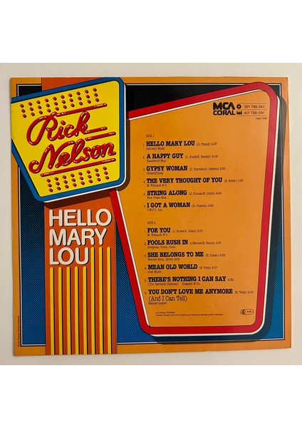 Rick Nelson – Hello Mary Lou Dönem Baskı Plak fiyatları