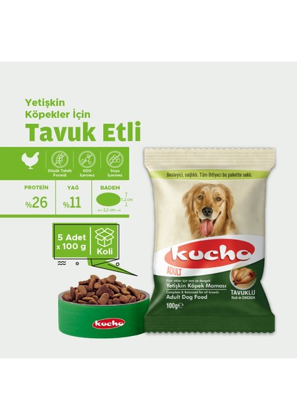 Adult Dog Tavuklu Yetişkin Köpek Maması, 100 gr x 5 Adet, Tüm Irklar Için, Doğal, Şeker Içermez fiyatları