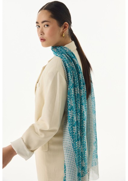 Emily Burçak Desen Turkuaz Pamuklu Şal