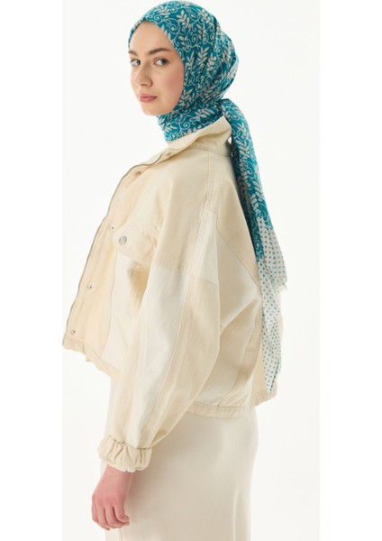 Emily Burçak Desen Turkuaz Pamuklu Şal