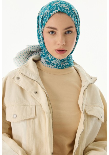 Emily Burçak Desen Turkuaz Pamuklu Şal