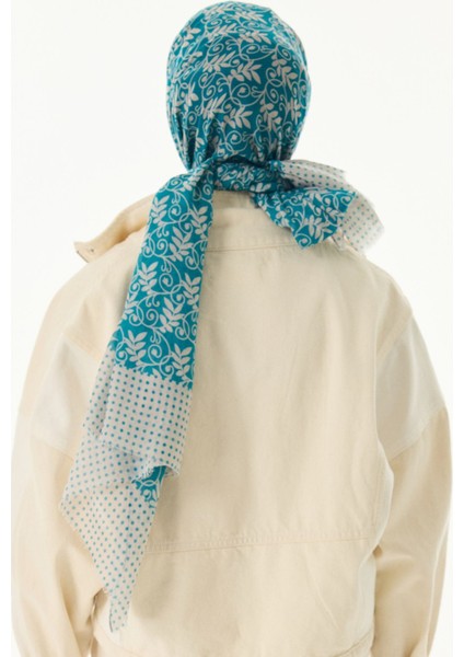 Emily Burçak Desen Turkuaz Pamuklu Şal