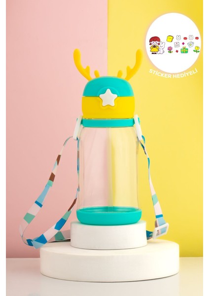 21.0002-1 Matara Geyik Temalı Stickerlı Askılı Suluk - Su Şişesi - Yeşil 550ML