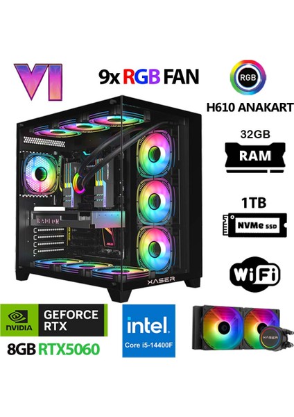 Sword X170 I5 14400F 32GB Ram 1tb M.2 Nvme SSD 8gb RTX5060 Sıvı Soğutmalı Masaüstü Oyuncu Bilgisayarı