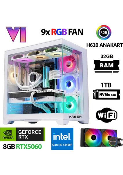 Sword X160 I5 14400F 32GB Ram 1tb M.2 Nvme SSD 8gb RTX5060 Sıvı Soğutmalı Oyuncu Tavsiye Sistem