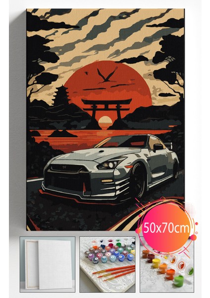 Sayılarla Boyama Seti Numaralı Tuval Fırça Boya Dahil Kasnaklı Set 50X70 cm - Nissan Gtr
