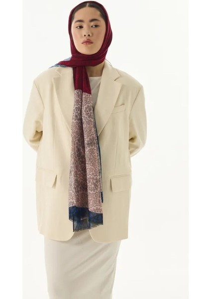 Aster Çiçek Desen Pudra-Kırmızı-Indigo Pamuklu Şal fiyatları