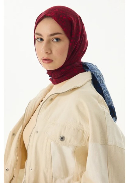Aster Çiçek Desen Pudra-Kırmızı-Indigo Pamuklu Şal fırsatları