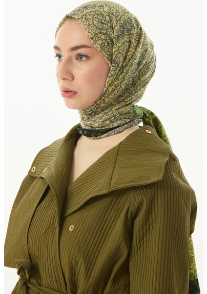 Aster Çiçek Desen Ceviz Yeşili-Siyah Pamuklu Şal indirimleri