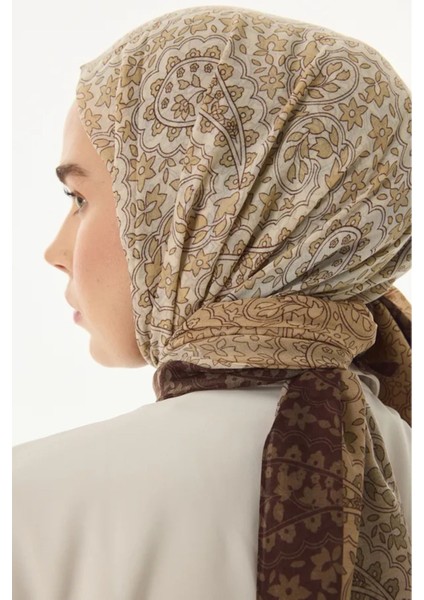 Aster Çiçek Desen Çağla Yeşili Pamuklu Şal