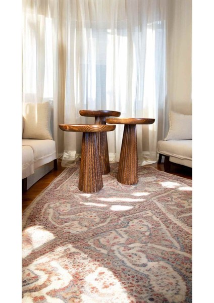 %100 El Yapımı Ahşap 3’lü Mantar Yan Sehpa Seti – Açık Ceviz Renk fiyatları