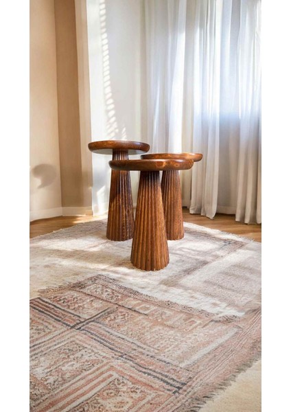 %100 El Yapımı Ahşap 3’lü Mantar Yan Sehpa Seti – Açık Ceviz Renk modelleri