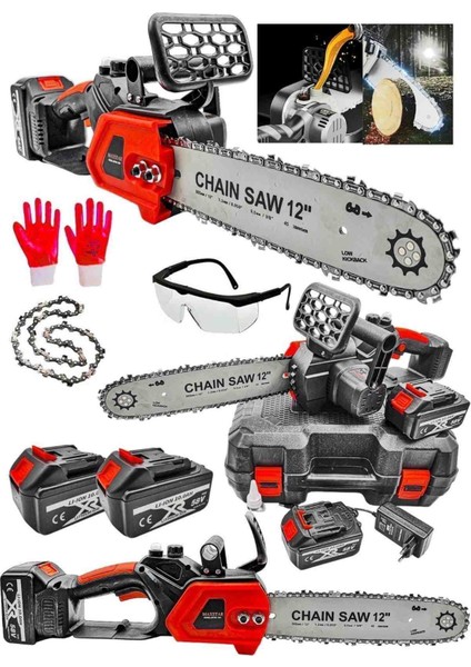 İyisi Yok Akülü Şarjlı Ağaç Kesme Budama Zincirli Testere Dal Makinesi Isınmaya Karşı Çift 12 Li Yatay