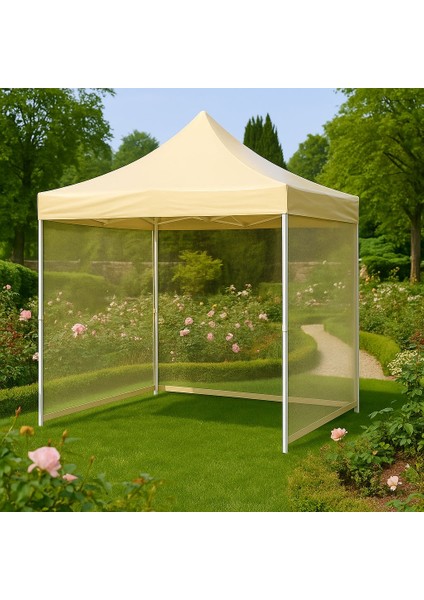 3x3 Üst Kumaşı Pvc Etrafı Bej Rengi Gölgelik File Seyyar Sök-Taklı Gazebo Çadır