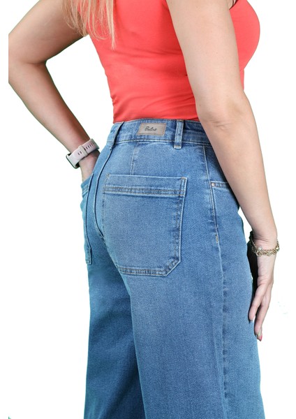 Koyu Mavi Geniş Paça Jeans modelleri