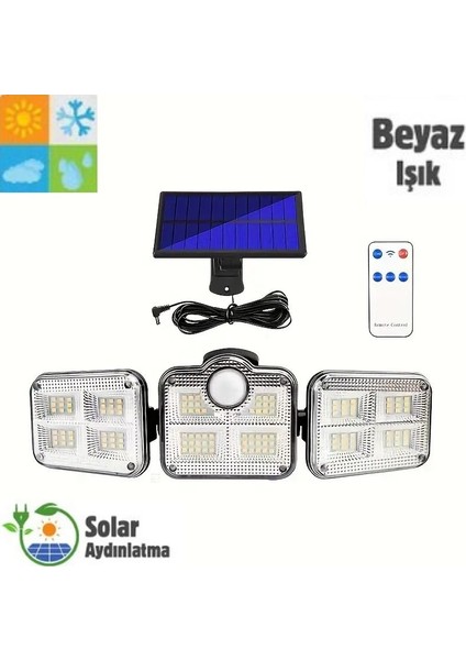 HB-300 Model 122 Ledli Solar Güneş Enerjili Kumandalı Hareket Sensörlü Bahçe Aydınlatma Sokak LAMBASI(2400MAH.)