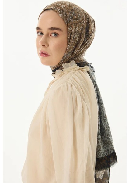 Aster Çiçek Desen Gri-Kahve Pamuklu Şal modelleri