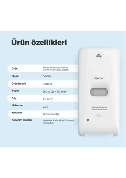 Vision Otomatik Sensörlü Temassız El Dezenfektan Makinası fiyatları