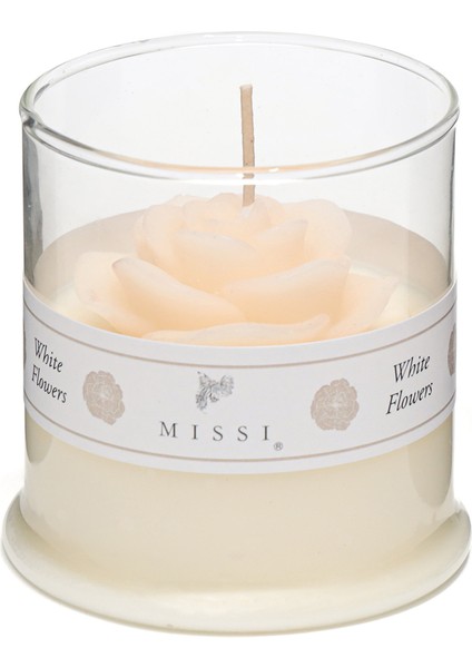 Büyük Üfleme Cam Bardak İçi Beyaz Gül Kokulu Gül Vegan Mum