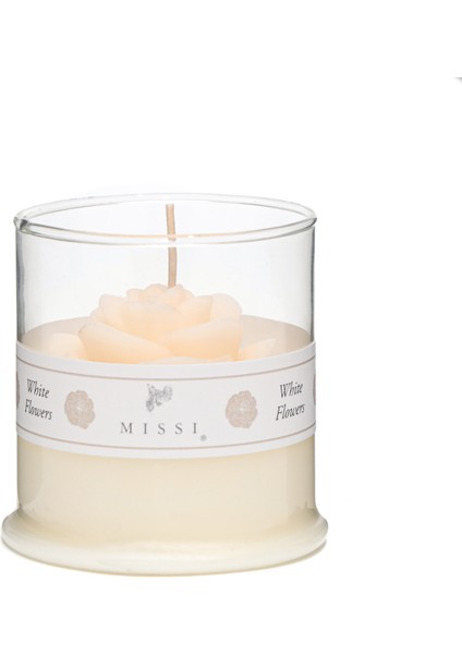 Büyük Üfleme Cam Bardak İçi Beyaz Gül Kokulu Gül Vegan Mum fiyatları