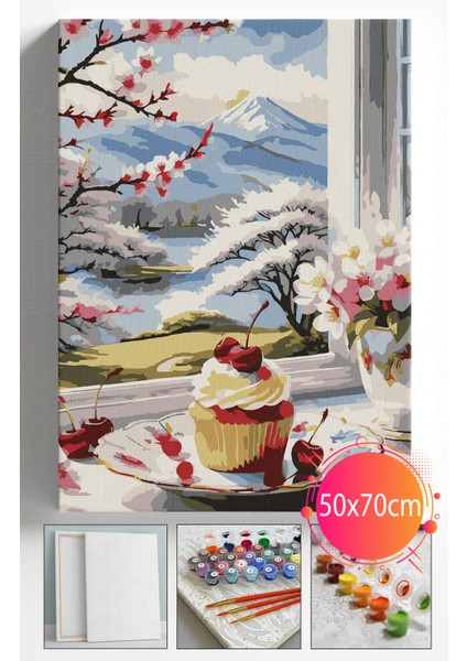 Sayılarla Boyama Seti Numaralı Tuval Fırça Boya Dahil Kasnaklı Set 50X70 cm - Pasta