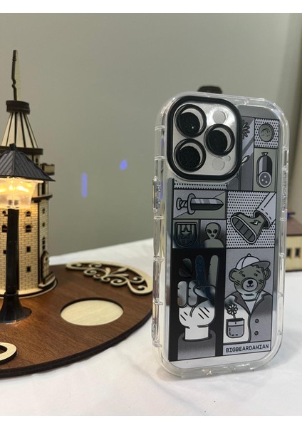 IPHONE 14 Pro Max 3D Digital Baskılı Aynalı Darbe Emici Tam Koruma Şeffaf Mika Telefon Kılıfı