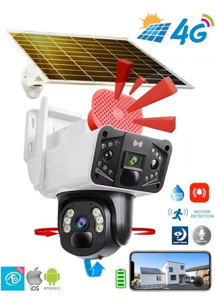 Okam 3915 4g 6mp Dual Lens Güneş Panelli Solar Sirenli Güvenlik Kamerası