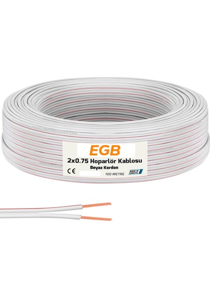 2x0.75 Hoparlör Kablosu Beyaz Kordon 100MT Egb EG-6555